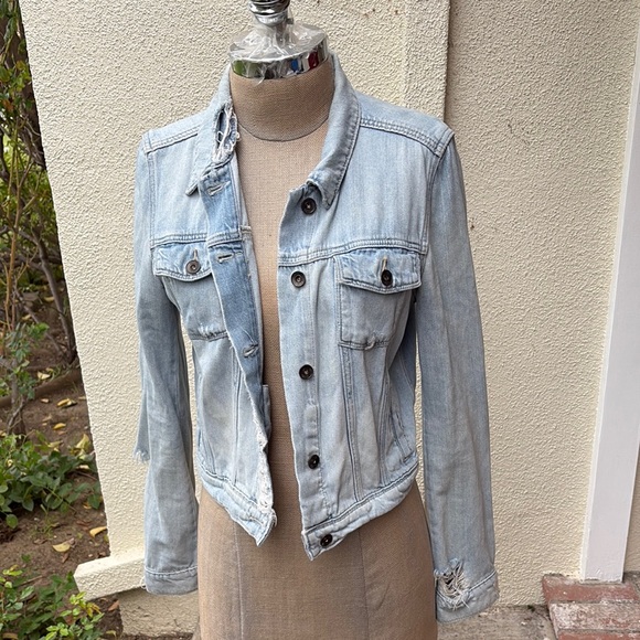 PAIGE distressed frayed adorable cropped jean jacket from Bloomingdale’s - Picture 2 of 15